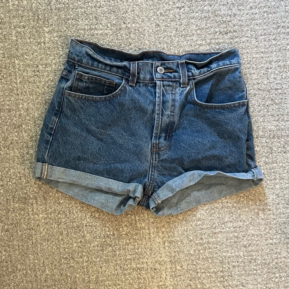 brandy melville high waisted dark wash jean shorts